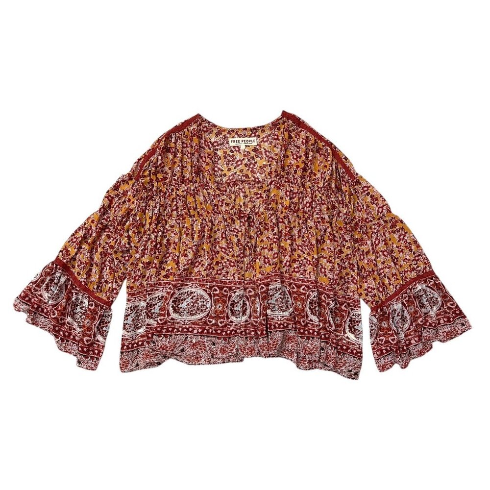 Free People Red and Yellow Floral Blouse